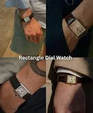 Men's rectangular dial analog watches with leather straps shown on wrists